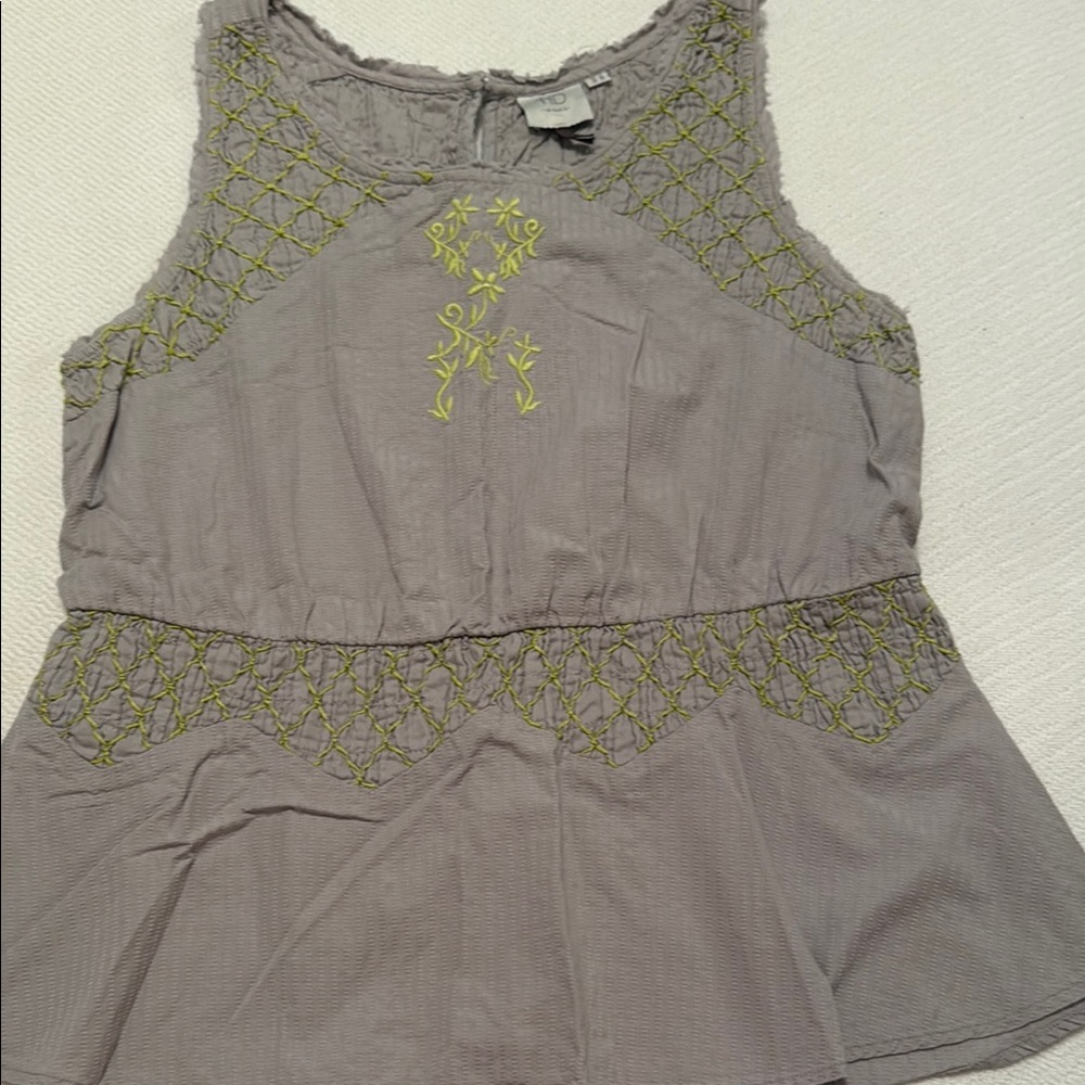 HD in Paris Gray Green Smocked Peplum Tank Top